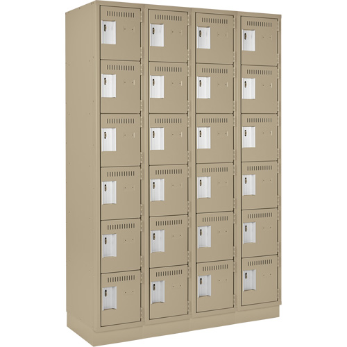 Clean Line Lockerette, 6 -tier, Bank of 4, 48" x 18" x 76", Steel, Beige, Rivet (Assembled) Waymarc Industries Inc