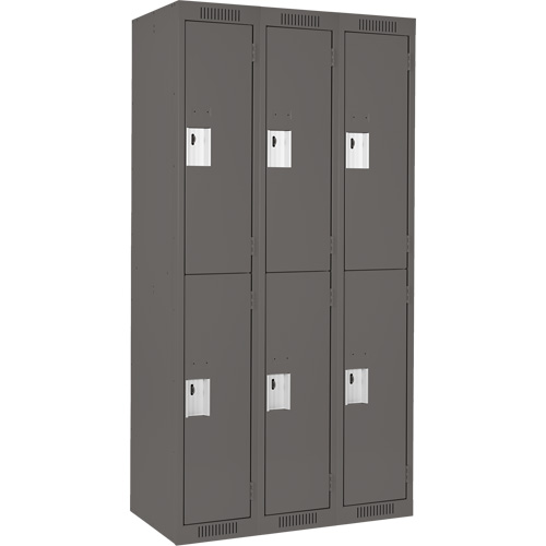 Clean Line Lockers, 2 -tier, Bank of 3, 36" x 18" x 72", Steel, Charcoal, Rivet (Assembled) Waymarc Industries Inc