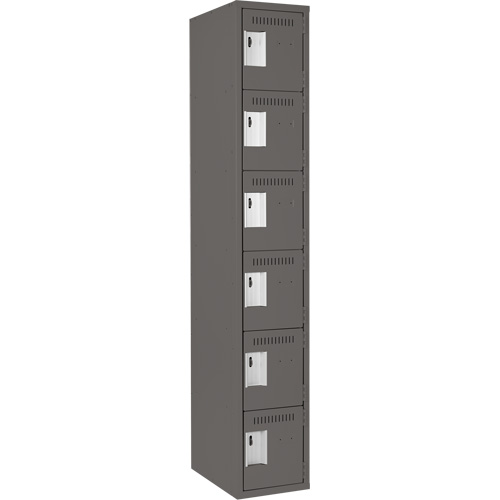 Clean Line Lockerette, 6 -tier, 12" x 18" x 72", Steel, Charcoal, Rivet (Assembled) Waymarc Industries Inc