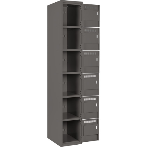 Clean Line Lockerette, 6 -tier, Bank of 4, 48" x 18" x 72", Steel, Charcoal, Rivet (Assembled) Waymarc Industries Inc
