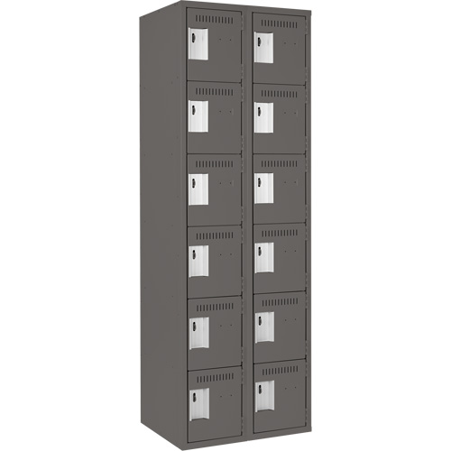 Clean Line Lockerette, 6 -tier, Bank of 2, 24" x 18" x 72", Steel, Charcoal, Rivet (Assembled) Waymarc Industries Inc