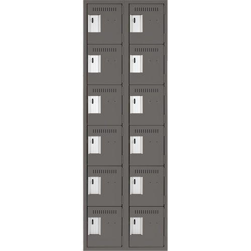 Clean Line Lockerette, 6 -tier, Bank of 2, 24" x 18" x 72", Steel, Charcoal, Rivet (Assembled) Waymarc Industries Inc