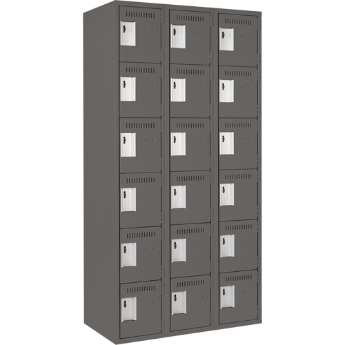Clean Line Lockerette, 6 -tier, Bank of 3, 36" x 18" x 72", Steel, Charcoal, Rivet (Assembled) Waymarc Industries Inc