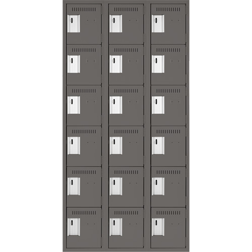 Clean Line Lockerette, 6 -tier, Bank of 3, 36" x 18" x 72", Steel, Charcoal, Rivet (Assembled) Waymarc Industries Inc