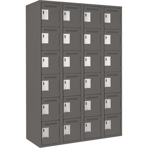 Clean Line Lockerette, 6 -tier, Bank of 4, 48" x 18" x 72", Steel, Charcoal, Rivet (Assembled) Waymarc Industries Inc