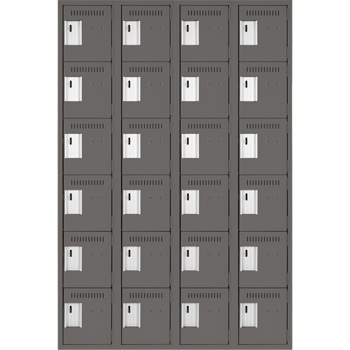 Clean Line Lockerette, 6 -tier, Bank of 4, 48" x 18" x 72", Steel, Charcoal, Rivet (Assembled) Waymarc Industries Inc