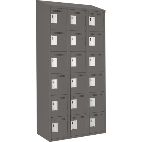 Clean Line Lockerette, 6 -tier, Bank of 3, 36" x 18" x 78", Steel, Charcoal, Rivet (Assembled) Waymarc Industries Inc