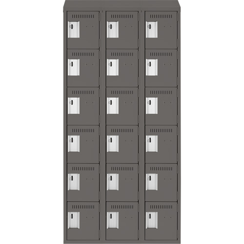 Clean Line Lockerette, 6 -tier, Bank of 3, 36" x 18" x 78", Steel, Charcoal, Rivet (Assembled) Waymarc Industries Inc