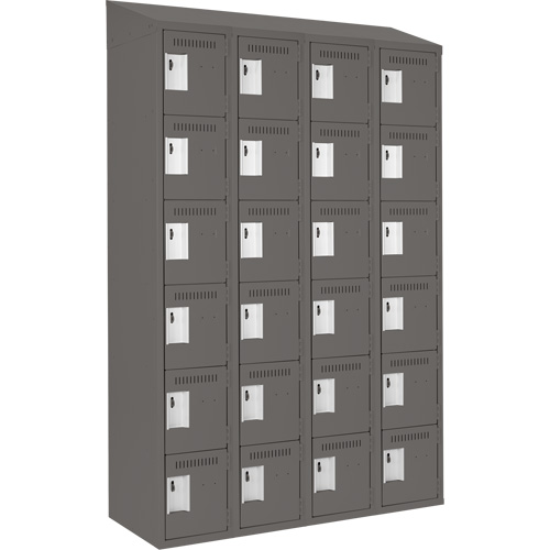 Clean Line Lockerette, 6 -tier, Bank of 4, 48" x 18" x 78", Steel, Charcoal, Rivet (Assembled) Waymarc Industries Inc
