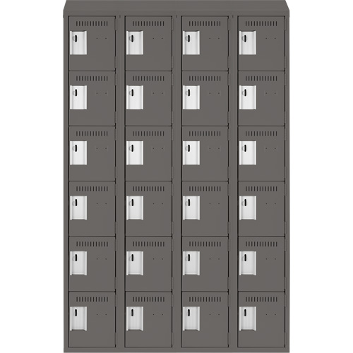 Clean Line Lockerette, 6 -tier, Bank of 4, 48" x 18" x 78", Steel, Charcoal, Rivet (Assembled) Waymarc Industries Inc