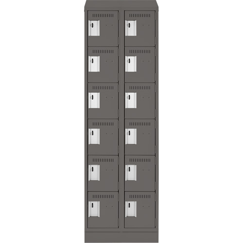 Clean Line Lockerette, 6 -tier, Bank of 2, 24" x 18" x 82", Steel, Charcoal, Rivet (Assembled) Waymarc Industries Inc
