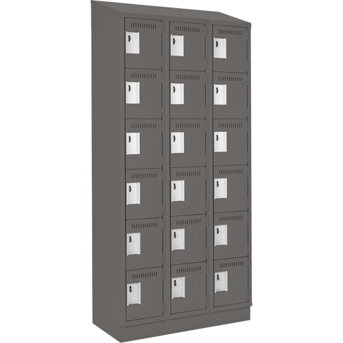 Clean Line Lockerette, 6 -tier, Bank of 3, 36" x 18" x 82", Steel, Charcoal, Rivet (Assembled) Waymarc Industries Inc