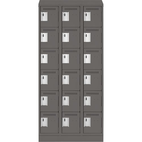 Clean Line Lockerette, 6 -tier, Bank of 3, 36" x 18" x 82", Steel, Charcoal, Rivet (Assembled) Waymarc Industries Inc