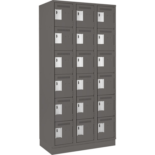 Clean Line Lockerette, 6 -tier, Bank of 3, 36" x 18" x 76", Steel, Charcoal, Rivet (Assembled) Waymarc Industries Inc