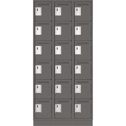 Clean Line Lockerette, 6 -tier, Bank of 3, 36" x 18" x 76", Steel, Charcoal, Rivet (Assembled) Waymarc Industries Inc