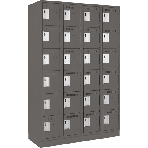 Clean Line Lockerette, 6 -tier, Bank of 4, 48" x 18" x 76", Steel, Charcoal, Rivet (Assembled) Waymarc Industries Inc