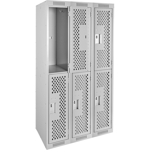 Clean Line Lockers, 2 -tier, Bank of 3, 36" x 12" x 72", Steel, Grey, Rivet (Assembled), Perforated Waymarc Industries Inc