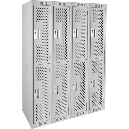 Casiers Clean Line, 2 niveaux, Bloc de 4, 48" x 15" x 72", Acier, Gris, Rivet (assembl&eacute;), Perfor&eacute; Waymarc Industries Inc