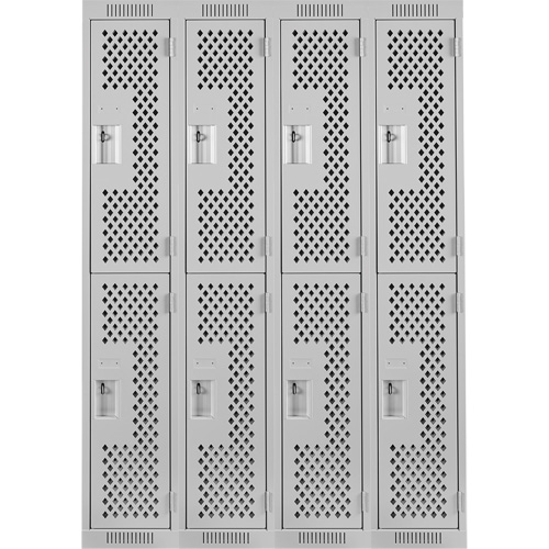 Casiers Clean Line, 2 niveaux, Bloc de 4, 48" x 15" x 72", Acier, Gris, Rivet (assembl&eacute;), Perfor&eacute; Waymarc Industries Inc