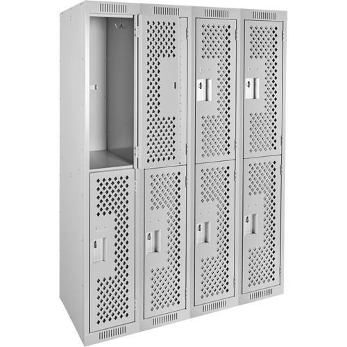 Casiers Clean Line, 2 niveaux, Bloc de 4, 48" x 15" x 72", Acier, Gris, Rivet (assembl&eacute;), Perfor&eacute; Waymarc Industries Inc