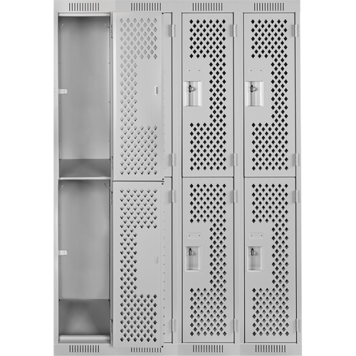Casiers Clean Line, 2 niveaux, Bloc de 4, 48" x 15" x 72", Acier, Gris, Rivet (assembl&eacute;), Perfor&eacute; Waymarc Industries Inc