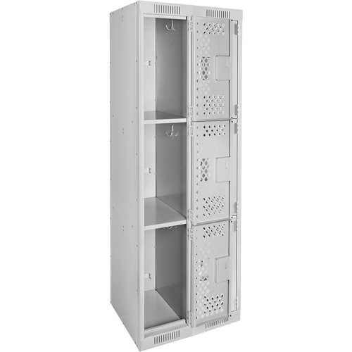 Clean Line Lockers, 3 -tier, Bank of 2, 24" x 12" x 72", Steel, Grey, Rivet (Assembled), Perforated Waymarc Industries Inc