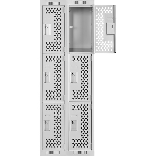 Clean Line Lockers, 3 -tier, Bank of 2, 24" x 12" x 72", Steel, Grey, Rivet (Assembled), Perforated Waymarc Industries Inc