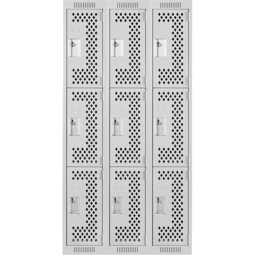 Clean Line Lockers, 3 -tier, Bank of 3, 36" x 12" x 72", Steel, Grey, Rivet (Assembled), Perforated Waymarc Industries Inc