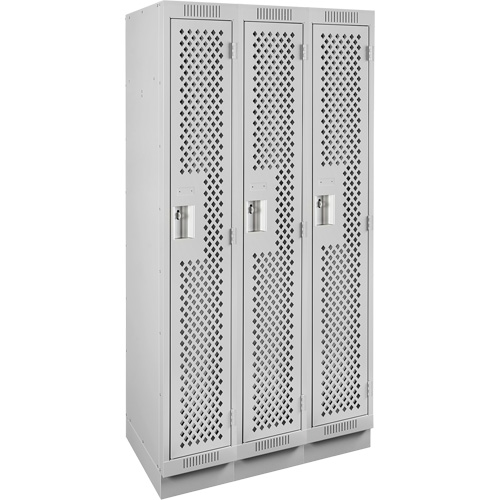 Clean Line Lockers, Bank of 3, 36" x 18" x 76", Steel, Grey, Rivet (Assembled), Perforated Waymarc Industries Inc