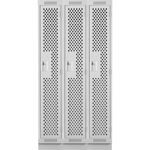Clean Line Lockers, Bank of 3, 36" x 18" x 76", Steel, Grey, Rivet (Assembled), Perforated Waymarc Industries Inc
