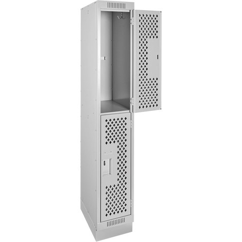 Clean Line Lockers, 2 -tier, 12" x 15" x 76", Steel, Grey, Rivet (Assembled), Perforated Waymarc Industries Inc