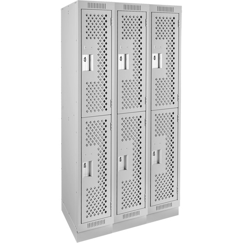 Clean Line Lockers, 2 -tier, Bank of 3, 36" x 15" x 76", Steel, Grey, Rivet (Assembled), Perforated Waymarc Industries Inc