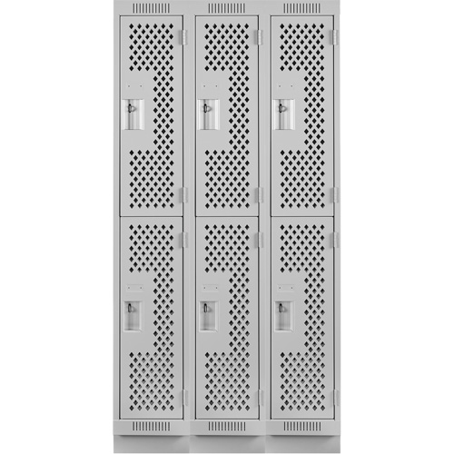 Clean Line Lockers, 2 -tier, Bank of 3, 36" x 15" x 76", Steel, Grey, Rivet (Assembled), Perforated Waymarc Industries Inc