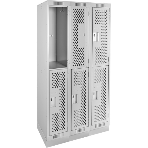 Clean Line Lockers, 2 -tier, Bank of 3, 36" x 15" x 76", Steel, Grey, Rivet (Assembled), Perforated Waymarc Industries Inc
