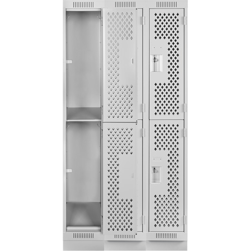 Clean Line Lockers, 2 -tier, Bank of 3, 36" x 15" x 76", Steel, Grey, Rivet (Assembled), Perforated Waymarc Industries Inc