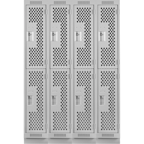 Clean Line Lockers, 2 -tier, Bank of 4, 48" x 15" x 76", Steel, Grey, Rivet (Assembled), Perforated Waymarc Industries Inc