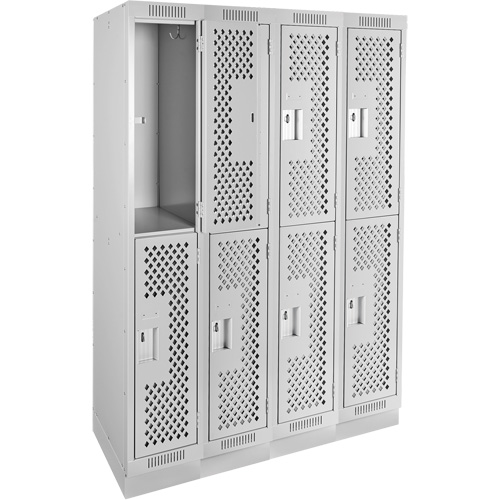 Clean Line Lockers, 2 -tier, Bank of 4, 48" x 15" x 76", Steel, Grey, Rivet (Assembled), Perforated Waymarc Industries Inc