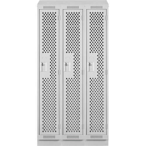 Clean Line Lockers, Bank of 3, 36" x 12" x 82", Steel, Grey, Rivet (Assembled), Perforated Waymarc Industries Inc
