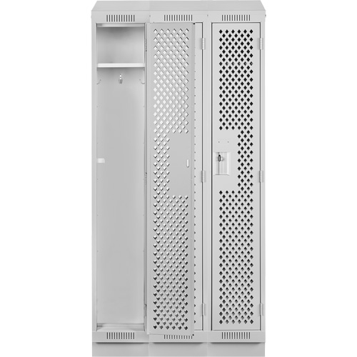 Clean Line Lockers, Bank of 3, 36" x 12" x 82", Steel, Grey, Rivet (Assembled), Perforated Waymarc Industries Inc