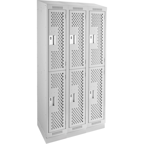 Clean Line Lockers, 2 -tier, Bank of 3, 36" x 15" x 82", Steel, Grey, Rivet (Assembled), Perforated Waymarc Industries Inc