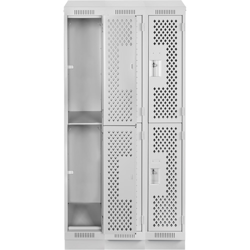 Clean Line Lockers, 2 -tier, Bank of 3, 36" x 15" x 82", Steel, Grey, Rivet (Assembled), Perforated Waymarc Industries Inc
