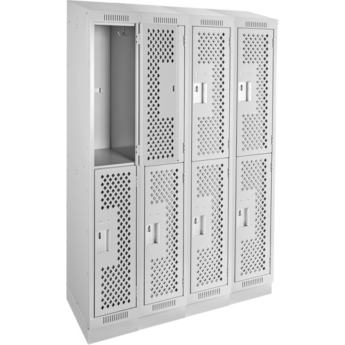 Clean Line Lockers, 2 -tier, Bank of 4, 48" x 18" x 82", Steel, Grey, Rivet (Assembled), Perforated Waymarc Industries Inc