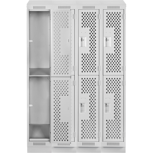 Clean Line Lockers, 2 -tier, Bank of 4, 48" x 18" x 82", Steel, Grey, Rivet (Assembled), Perforated Waymarc Industries Inc