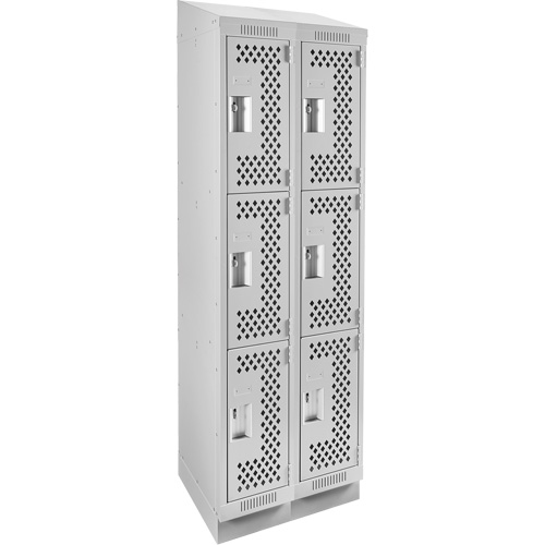 Clean Line Lockers, 3 -tier, Bank of 2, 24" x 12" x 82", Steel, Grey, Rivet (Assembled), Perforated Waymarc Industries Inc