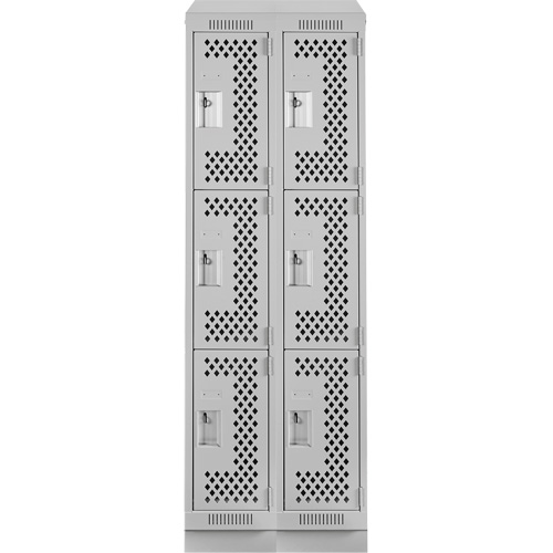 Clean Line Lockers, 3 -tier, Bank of 2, 24" x 12" x 82", Steel, Grey, Rivet (Assembled), Perforated Waymarc Industries Inc