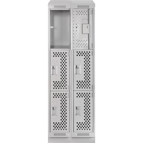 Clean Line Lockers, 3 -tier, Bank of 2, 24" x 12" x 82", Steel, Grey, Rivet (Assembled), Perforated Waymarc Industries Inc