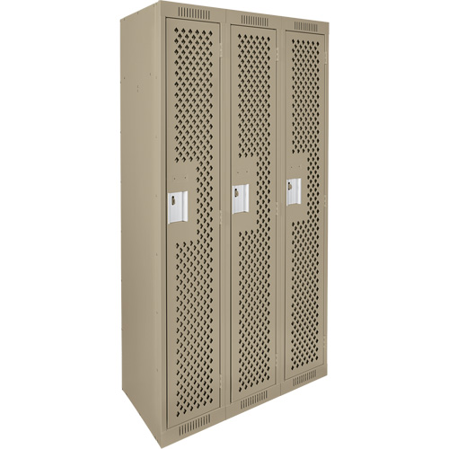 Clean Line Lockers, Bank of 3, 36" x 12" x 72", Steel, Beige, Rivet (Assembled), Perforated Waymarc Industries Inc