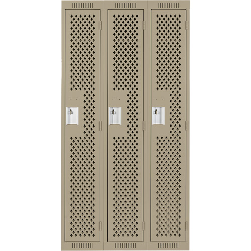 Clean Line Lockers, Bank of 3, 36" x 12" x 72", Steel, Beige, Rivet (Assembled), Perforated Waymarc Industries Inc