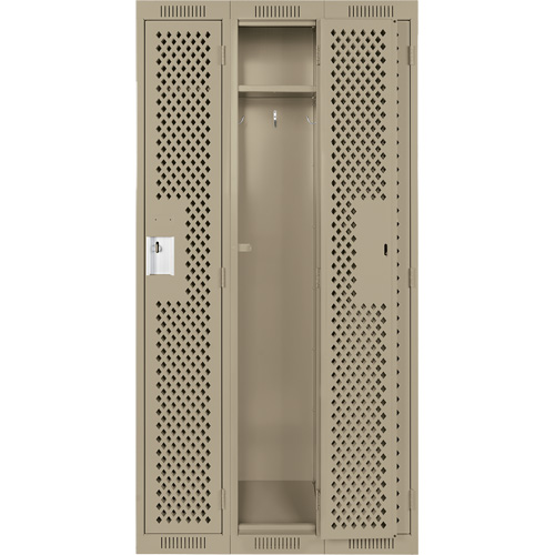 Clean Line Lockers, Bank of 3, 36" x 12" x 72", Steel, Beige, Rivet (Assembled), Perforated Waymarc Industries Inc