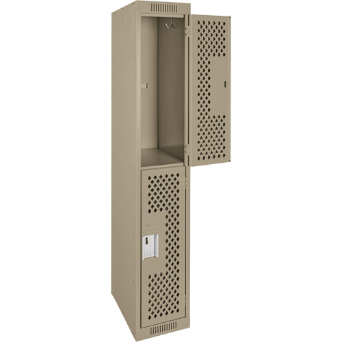 Casiers Clean Line, 2 niveaux, 12" x 15" x 72", Acier, Beige, Rivet (assembl&eacute;), Perfor&eacute; Waymarc Industries Inc